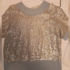 Silver Sequin Short Sleeve Top
